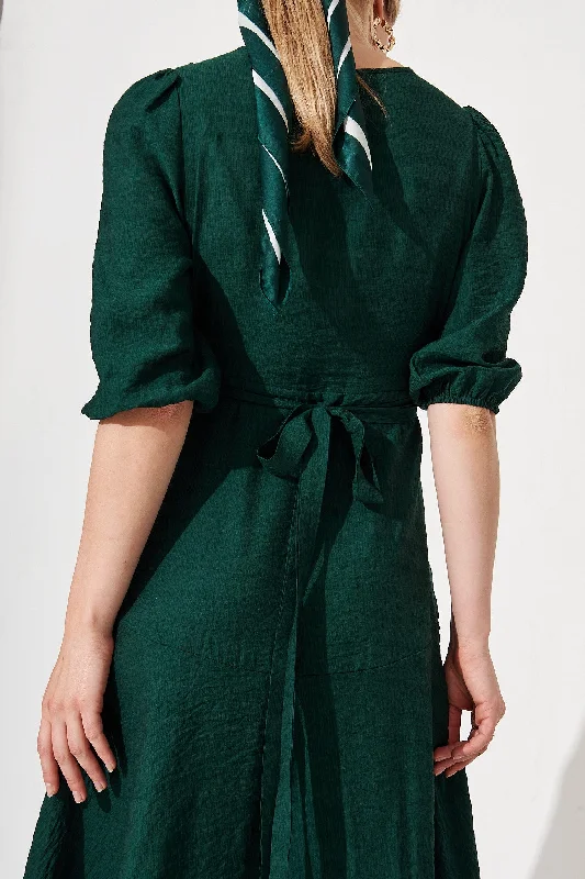 Acacia Wrap Midi Dress in Emerald Green