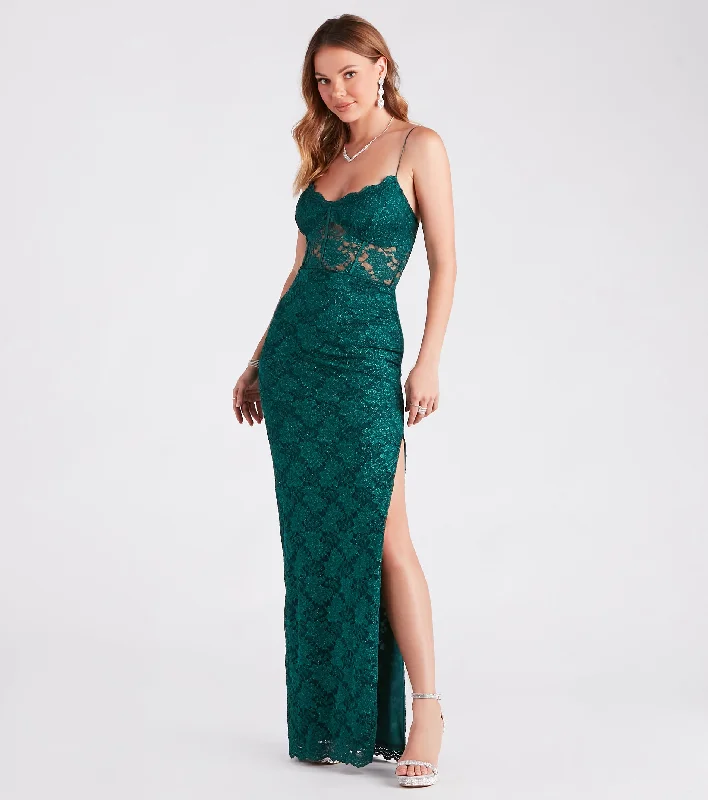 Adelaide Formal Glitter Lace Slit Long Dress