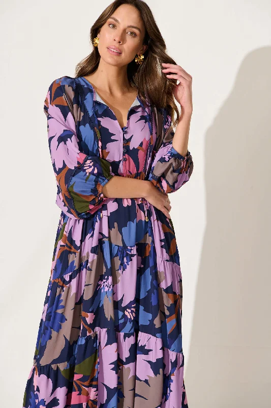 Barrymore Midi Dress In Purple Multi Floral