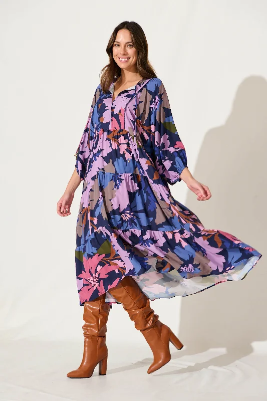 Barrymore Midi Dress In Purple Multi Floral