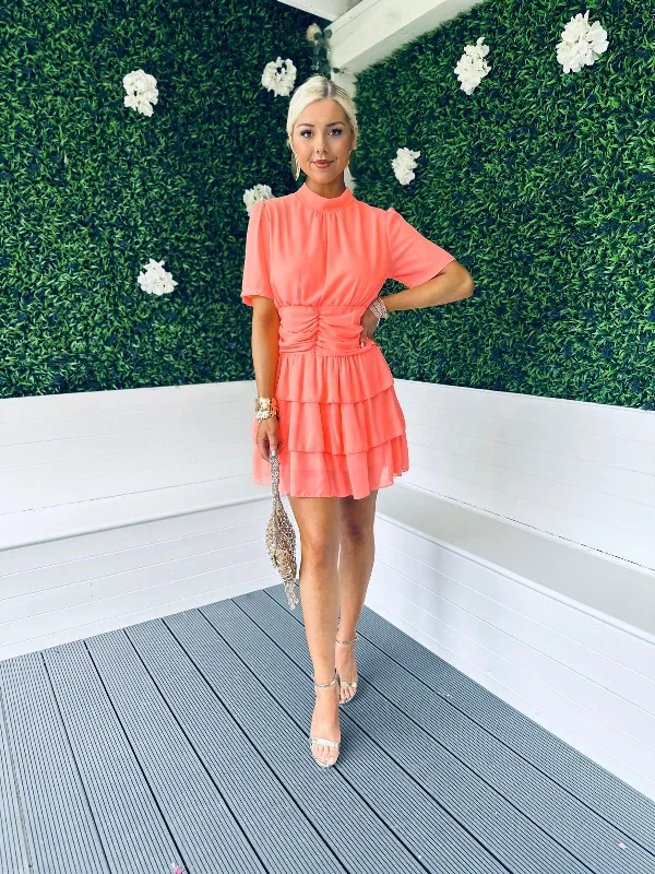 Blake Layered Mini Dress Coral