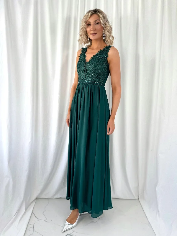 Laetitia Maxi Dress with Embroidered Top - Dark Green