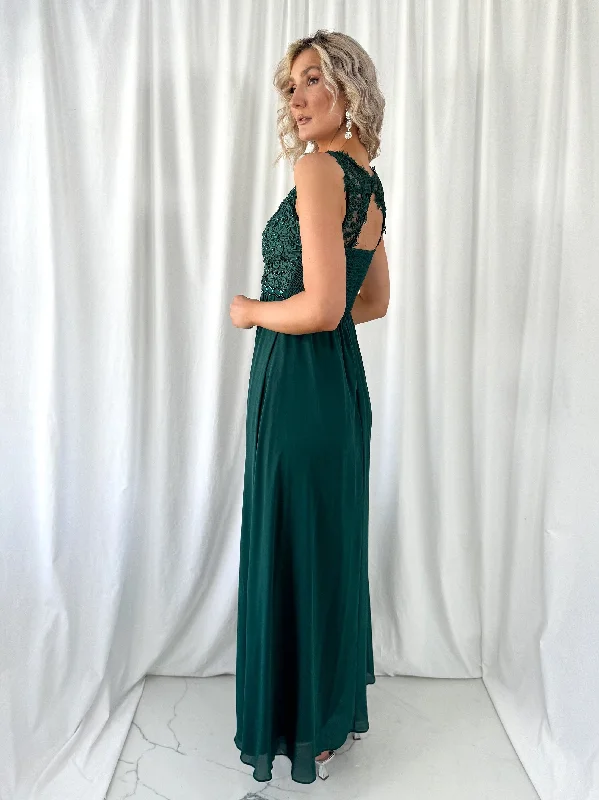 Laetitia Maxi Dress with Embroidered Top - Dark Green