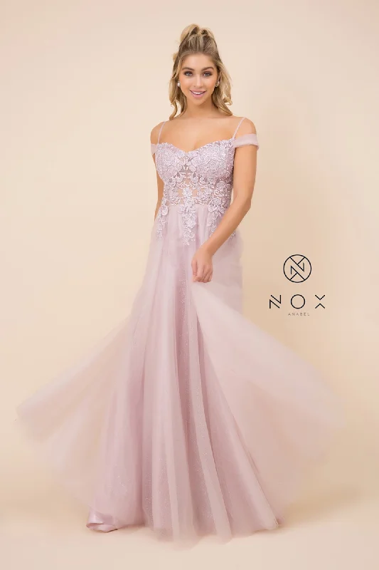 Long Tulle Prom Dress With Off Shoulder Flounce_S265 BY NARIANNA