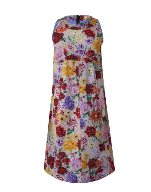 Multi Floral Print Denim Shift Dress