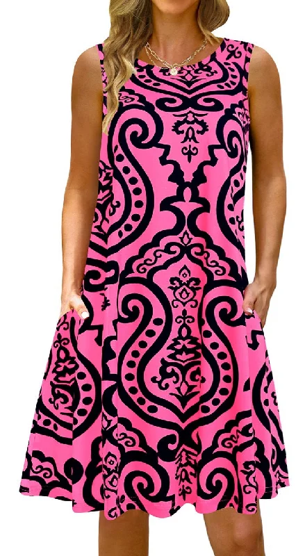 Printed Vest Pocket Dress Women