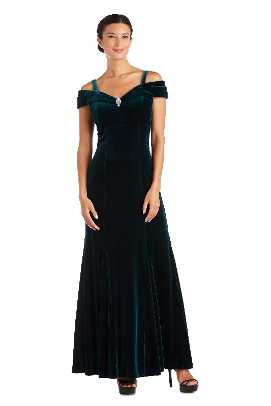 R&M Richards 2509 Long Formal Off Shoulder Velvet Dress