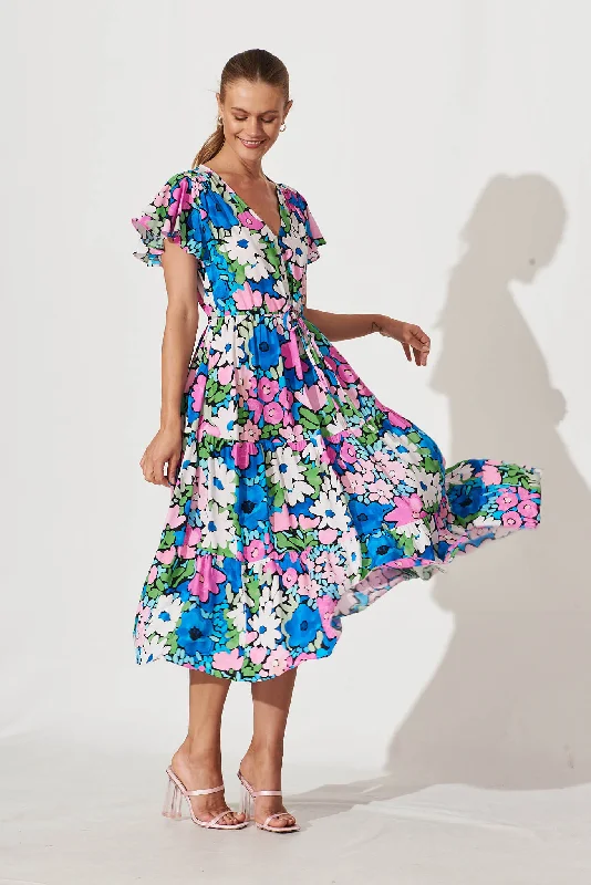 Saturday Midi Dress In Bright Multi Floral