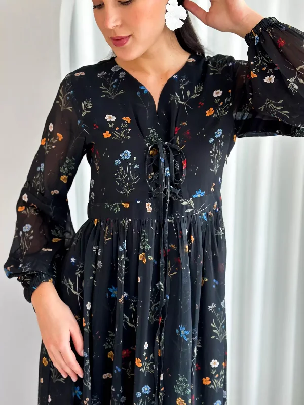 Lazarus Printed Black Floral Dress