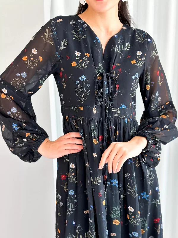 Lazarus Printed Black Floral Dress