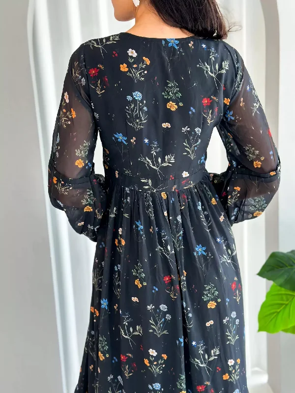 Lazarus Printed Black Floral Dress