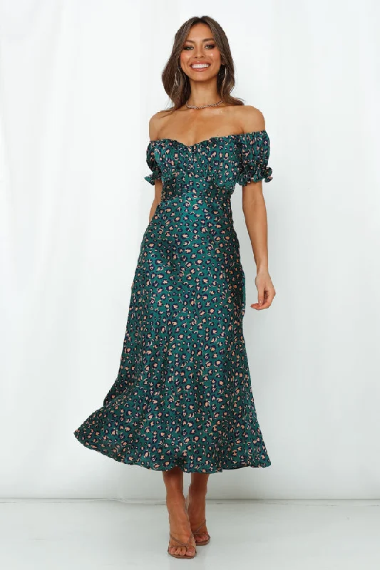 Spiced Ginger Medley Maxi Dress Green Leopard