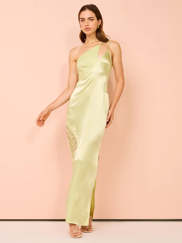 Suboo Nicky One Shoulder Maxi Dress in Celery Green