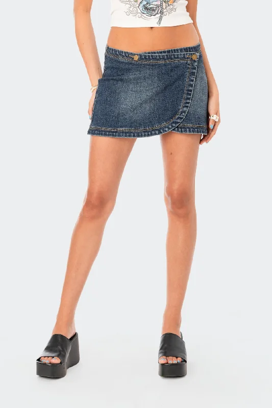 Wrap Low-Rise Denim Mini Skirt