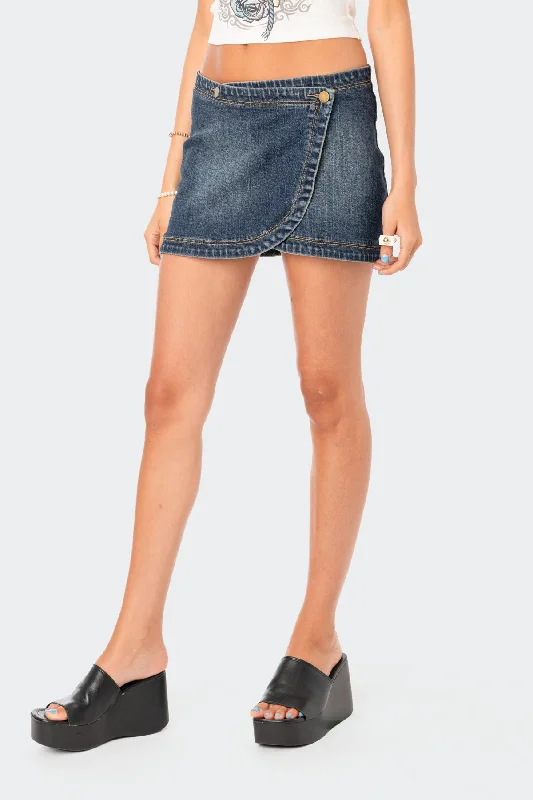 Wrap Low-Rise Denim Mini Skirt