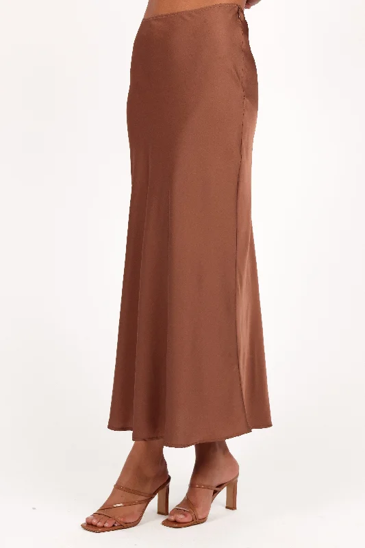 Nellie Satin Midi Skirt - Banksia Brown