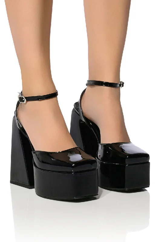 Chic and stylish women's shoes for graduation ceremoniesAZALEA WANG CLEMENTINE CHUNKY PUMP IN BLACK PATENT