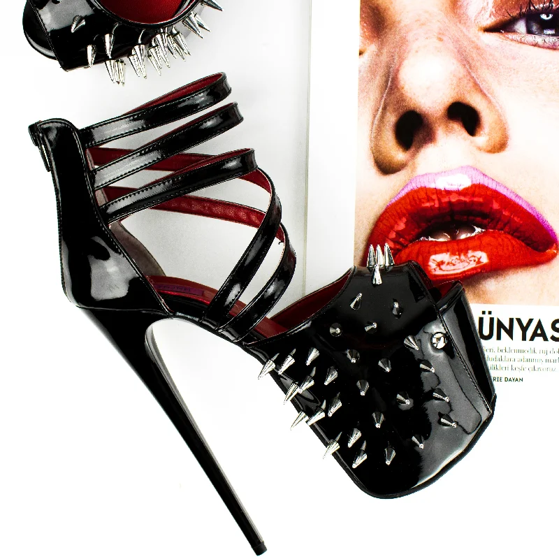 Elegant and classic women's shoes for prom nightGloss Black Spike Studded Fetish Heels