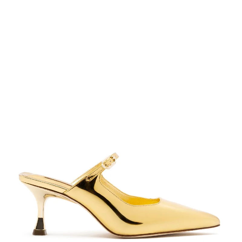 Stylish and supportive women's shoes for plantar fasciitisInes Mule In Specchio Gold