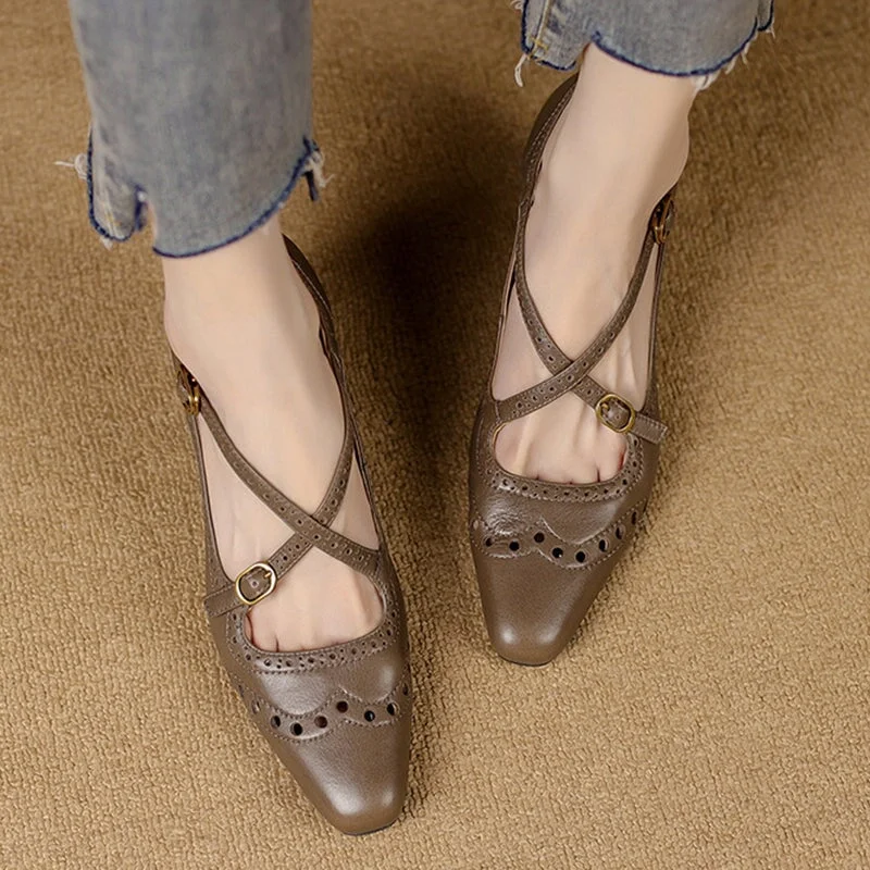 Comfy and stylish women's shoes for everyday eleganceHandmade Cross Strap Leather Brogued Mary Jane Pumps in Apricot/Khaki Comfy and stylish women's shoes for everyday eleganceHandmade Cross Strap Leather Brogued Mary Jane Pumps in Apricot/Khaki