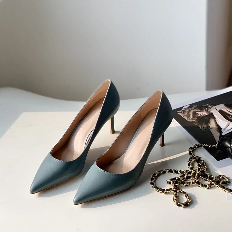 Stunning and glamorous women's shoes for evenings outHandmade Sheepskin Point Toe Pumps 6cm Heel In White/Blue/Camel/Black Fashion Style