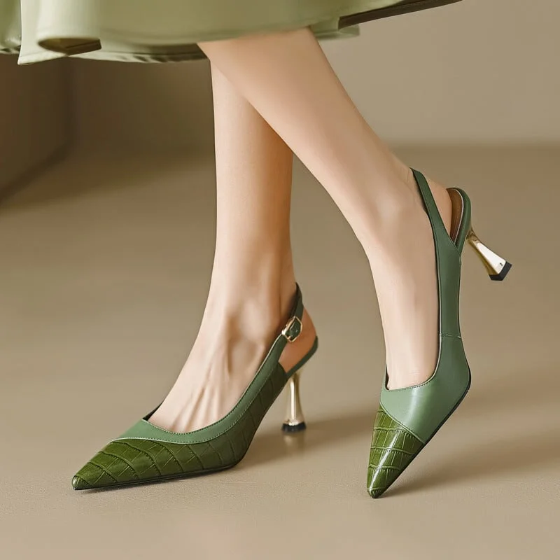 Versatile and stylish women's shoes for all occasions and seasonsLeather Point Toe Kitty Heel Pumps Sandals 70mm Alligator Print High Heels in Green/Beige Versatile and stylish women's shoes for all occasions and seasonsLeather Point Toe Kitty Heel Pumps Sandals 70mm Alligator Print High Heels in Green/Beige