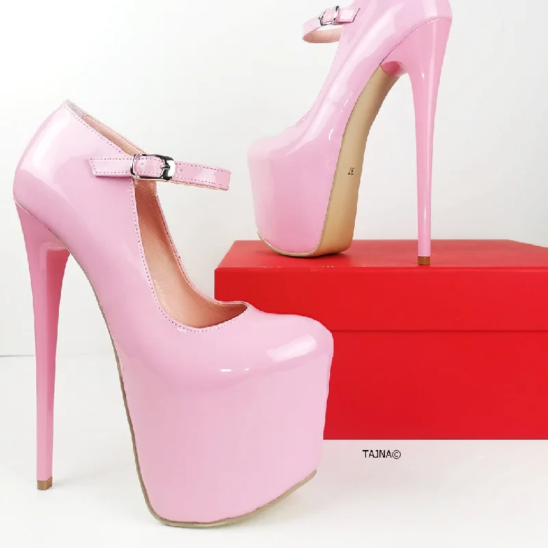 Comfy and stylish women's shoes for everyday casual wearLight Pink Patent Mary Jane Heels