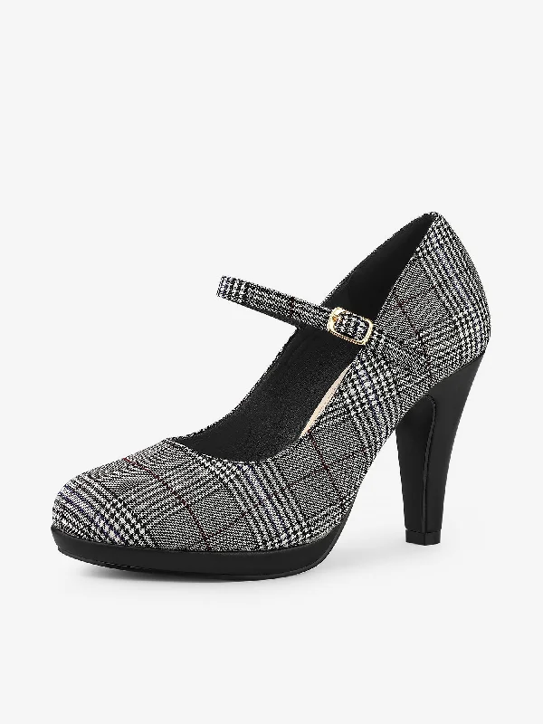Comfy and stylish women's shoes for everyday casual wearHoundstooth Platform Stiletto Heel Mary Janes Pumps