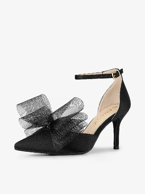 Luxurious and comfortable women's shoe options for special occasionsBow Tie Pointed Toe Ankle Strap Stiletto High Heel Pumps