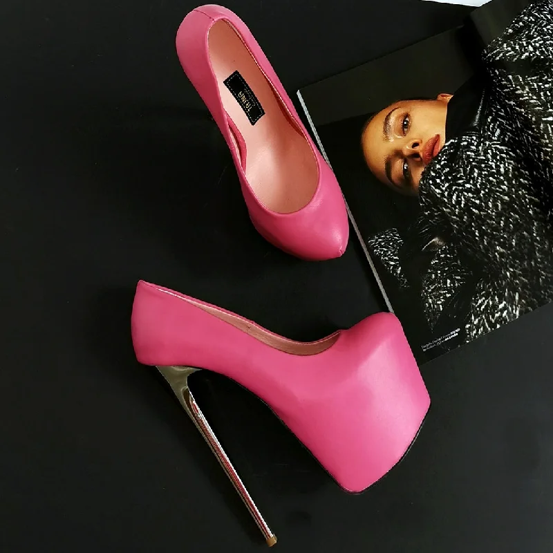 Elegant and refined women's shoe designsPink Magenta Metallic Heel Pumps