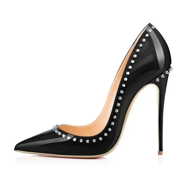 Elegant and classic women's shoes for prom nightSexy Women's Patent Leather Rivet Decor Pointed Toe High Heels Pumps