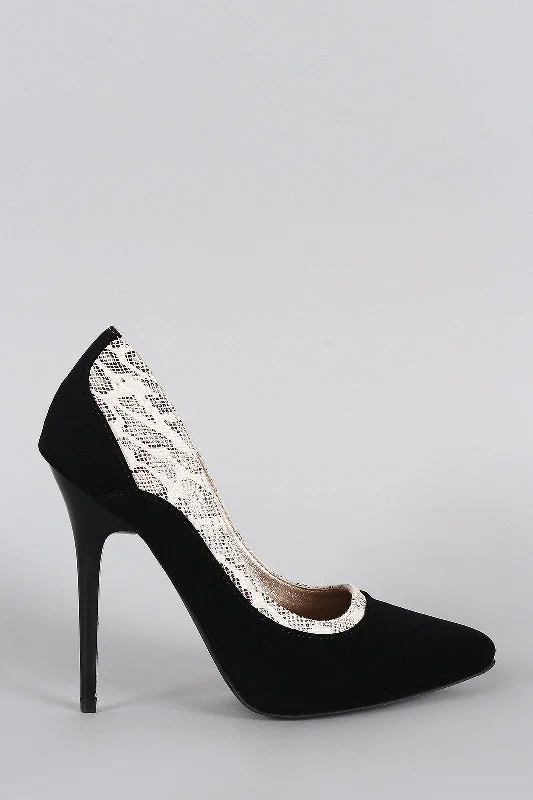 Feminine and dainty women's shoe designsQupid Snake Print Pointy Toe Stiletto Pump