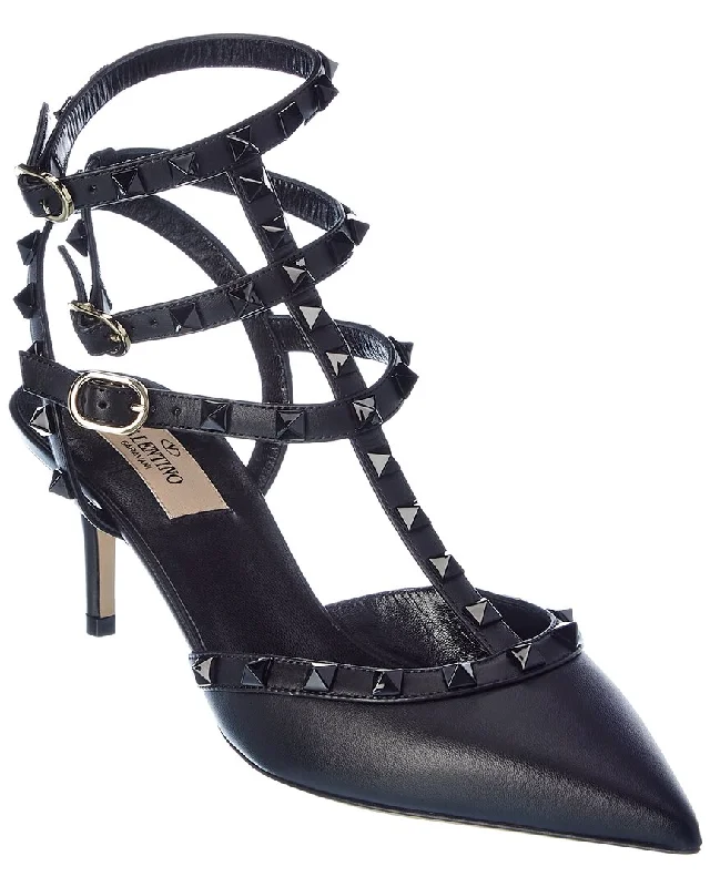 Durable and stylish women's shoes for outdoor activitiesValentino Rockstud Caged 65 Leather Ankle Strap Pump
