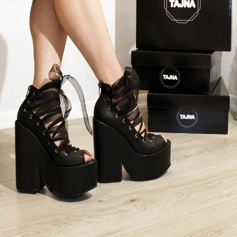 Comfy and stylish women's shoes for everyday casual wearBlack Lace up Ballerina Wedge Platform Shoes Comfy and stylish women's shoes for everyday casual wearBlack Lace up Ballerina Wedge Platform Shoes