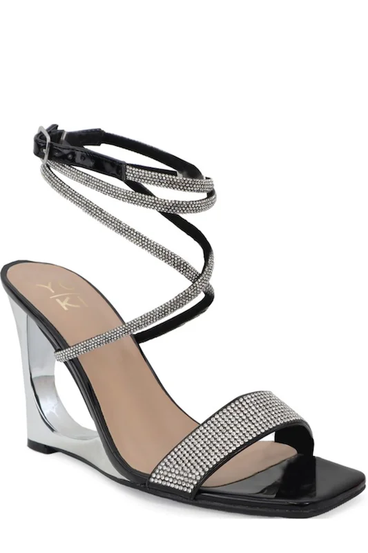 Elegantly stylish women's shoesCrystal Embellished Strap Open Wedge