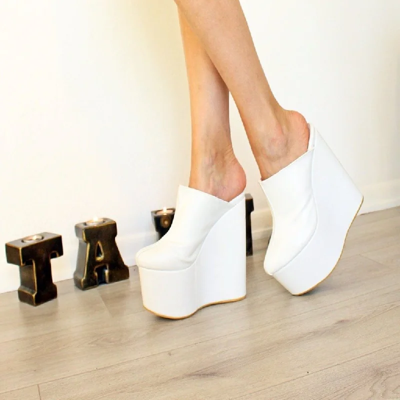 Comfy and stylish women's shoes for lounging around the houseSabo White 16 cm High Heel Platform Wedge Mules Comfy and stylish women's shoes for lounging around the houseSabo White 16 cm High Heel Platform Wedge Mules