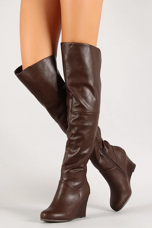 Elegant and classic women's shoes for prom nightRound Toe Over-The-Knee Wedge Boot