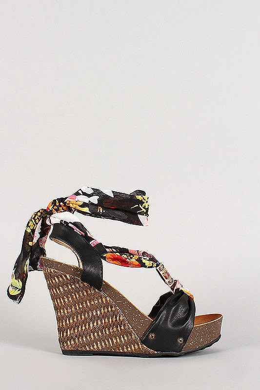 Flattering and stylish women's shoes for petite feetLeatherette Floral Chiffon Ankle Tie Woven Wedge Platform Flattering and stylish women's shoes for petite feetLeatherette Floral Chiffon Ankle Tie Woven Wedge Platform