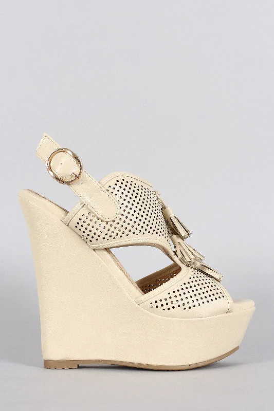 Comfy and stylish women's shoes for everyday eleganceTassel Perforated Slingback Platform Wedge Comfy and stylish women's shoes for everyday eleganceTassel Perforated Slingback Platform Wedge
